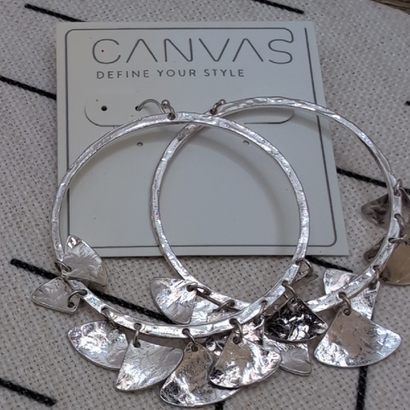 Bella Canvas Silver Dangle Hoop Earrings - Picture 1 of 5